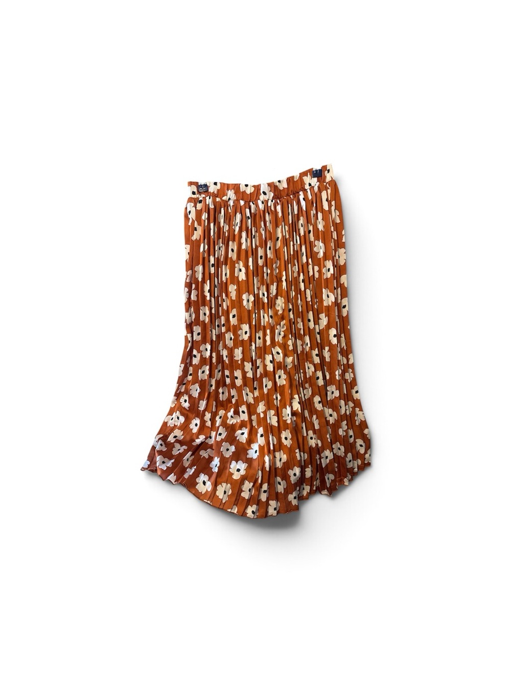 Polagram Copper Floral Pleated Midi Skirt with White Flowers